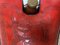 Mid-Century Kamelsattel oder Fußhocker mit rotem Lederaufdruck 10