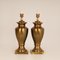 Large Mid-Century Gold Brass Table Lamps & Silk Lampshades, Set of 2 9
