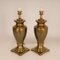 Large Mid-Century Gold Brass Table Lamps & Silk Lampshades, Set of 2 3