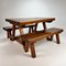 Mid-Century Pine Dining Set with One Table and Two Benches, 1960s, Set of 3 1