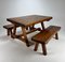 Mid-Century Pine Dining Set with One Table and Two Benches, 1960s, Set of 3 3