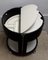 Vintage Black Painted Press Wood with White Plywood Lids Round Side Sewing Tables on Rolls, 1970s 5