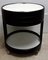 Vintage Black Painted Press Wood with White Plywood Lids Round Side Sewing Tables on Rolls, 1970s 1