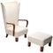 Danish White High Back Lounge Chair With Pouf, Set of 2 1