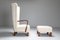 Danish White High Back Lounge Chair With Pouf, Set of 2, Image 4
