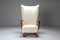 Danish White High Back Lounge Chair With Pouf, Set of 2 9