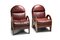 Gae Aulenti Arcata Easy Chairs in Walnut and Burgundy Leather From Poltronova, Set of 2 1