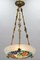 Art Deco Enameled Floral Glass and Bronze Pendant Light from Loys Lucha, 1930s, Image 9