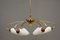 Bordeauxrote Brass Pendant Lamp and White Glass Shields, 1950s 12