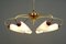 Bordeauxrote Brass Pendant Lamp and White Glass Shields, 1950s 11