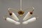 Bordeauxrote Brass Pendant Lamp and White Glass Shields, 1950s 13