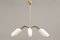 Mid-Century Brass and White Glass Screens 6-Arm Rod Pendant Lamp 1