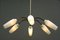 Mid-Century Brass and White Glass Screens 6-Arm Rod Pendant Lamp 10