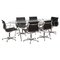 Black Leather Ea 108 Chairs and Oval Dining Table by Charles & Ray Eames for Icf, Set of 7 1