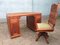 Art Deco Dutch Colonial Carved Desk & Swivel Chair, 1930s, Set of 2 3