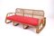Rattan Sofa with Red Fabric 3
