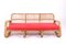 Rattan Sofa with Red Fabric 2