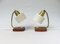 Beige Brass Teak Bedside Table Lights, 1950s, Set of 2, Image 1