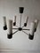 Mid-Century Modern Italian Minimalist Opal Glass Tube 6 Armed Chandelier with Grey Metal Body, 1960s 1