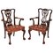 19th Century Chippendale Style Mahogany Desk Chairs, Set of 2 1