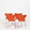 Orangefarbene Series 7 Esszimmerstühle aus Leder von Arne Jacobsen für Fritz Hansen, 4er Set 4