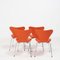 Sedie da pranzo serie 7 in pelle arancione di Arne Jacobsen per Fritz Hansen, set di 4, Immagine 4
