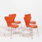 Orangefarbene Series 7 Esszimmerstühle aus Leder von Arne Jacobsen für Fritz Hansen, 4er Set 2