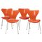 Orange Leather Series 7 Dining Chairs by Arne Jacobsen for Fritz Hansen, Set of 4, Image 1