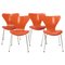 Orangefarbene Series 7 Esszimmerstühle aus Leder von Arne Jacobsen für Fritz Hansen, 4er Set 1