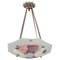 French Art Deco Enameled Floral Glass Two-Light Pendant Lamp from Loys Lucha 1