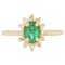 Modern Emerald, Diamond & 18 Karat Yellow Gold Daisy Ring 1