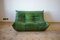 Dubai Green Leather Togo Corner Seat, Lounge Chair & 2-Seat Sofa Set by Michel Ducaroy for Ligne Roset, 1970s, Set of 3 8