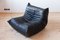 Black Leather Togo Corner Seat, Lounge Chair & 2-Seat Sofa Set by Michel Ducaroy for Ligne Roset, 1970s, Set of 3 8