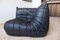 Black Leather Togo Corner Seat, Lounge Chair & 2-Seat Sofa by Michel Ducaroy for Ligne Roset, Set of 3, Image 4