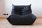 Butaca, sillón y sofá de dos plazas Togo de cuero negro de Michel Ducaroy para Ligne Roset. Juego de 3, Imagen 8