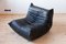 Black Leather Togo Corner Seat, Lounge Chair & 2-Seat Sofa by Michel Ducaroy for Ligne Roset, Set of 3 7