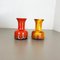 German Yellow-Red Fat Lava Pottery Vases from Jasba, 1970s, Set of 2 3