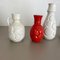 Op Art German Red-White Fat Lava Pottery Vases from Bay Ceramics, Set of 4 4