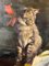 Bruno Amadio, Cat Playing with Gazzettino Veneto, 20th-Century, Oil on Canvas, Framed 4