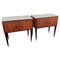 Mid-Century Italian Wood & Brass Nightstands or Bedside Tables with Glass Tops, Set of 2 1