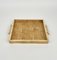 Rattan & Brass Serving Tray by Tommaso Barbi, Italy, 1970s 2