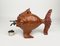 Hand Carved Wood & Metal Fish Bottle Dispenser by Aldo Tura for Macabo, Italy, 1950s 7
