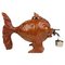 Hand Carved Wood & Metal Fish Bottle Dispenser by Aldo Tura for Macabo, Italy, 1950s 1