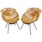 Rattan, Wicker & Iron Armchairs, France, 1960s, Set of 2 1