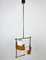 Opaline Glass Teak & Brass Pendant Light, Italy, 1960s 3