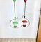 Green & Red Metal & Brass Pendant Light, Italy, 1950s, Set of 2 3