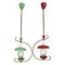 Green & Red Metal & Brass Pendant Light, Italy, 1950s, Set of 2 1
