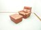 Fauteuil et Repose-Pieds Mid-Century en Cuir, 1970s, Set de 2 1