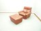 Mid-Century Leather Lounge Chair & Footstool, 1970s, Set of 2 1