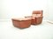 Mid-Century Leather Lounge Chair & Footstool, 1970s, Set of 2, Image 3